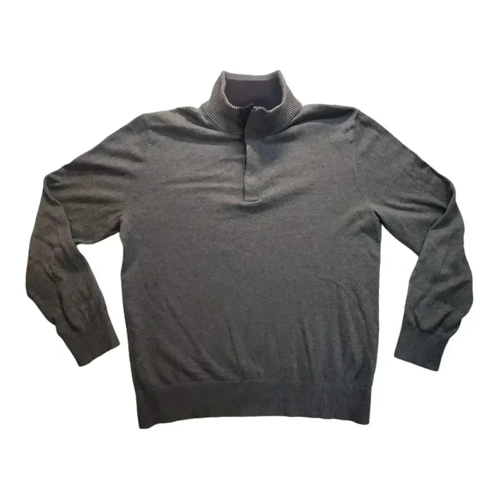 GAP Mens Cotton Cashmere 1/2 Zip Mock Neck Sweater Large Gray LTGREYHT